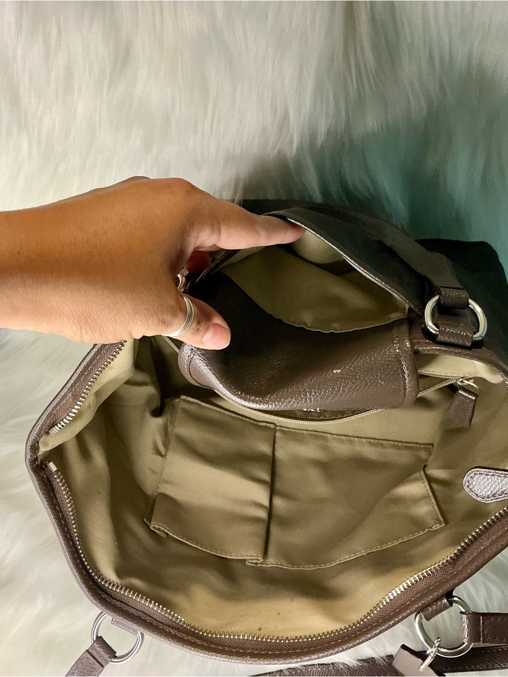 Classic Coach Beige CC Signature Satchel with Brown Leather Trim - Picture 8 of 8